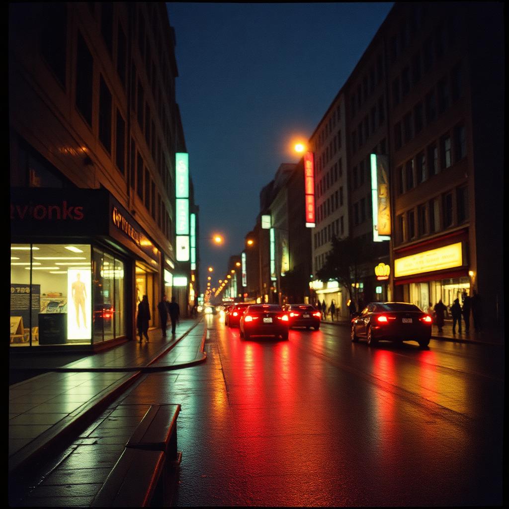City street at night after rain